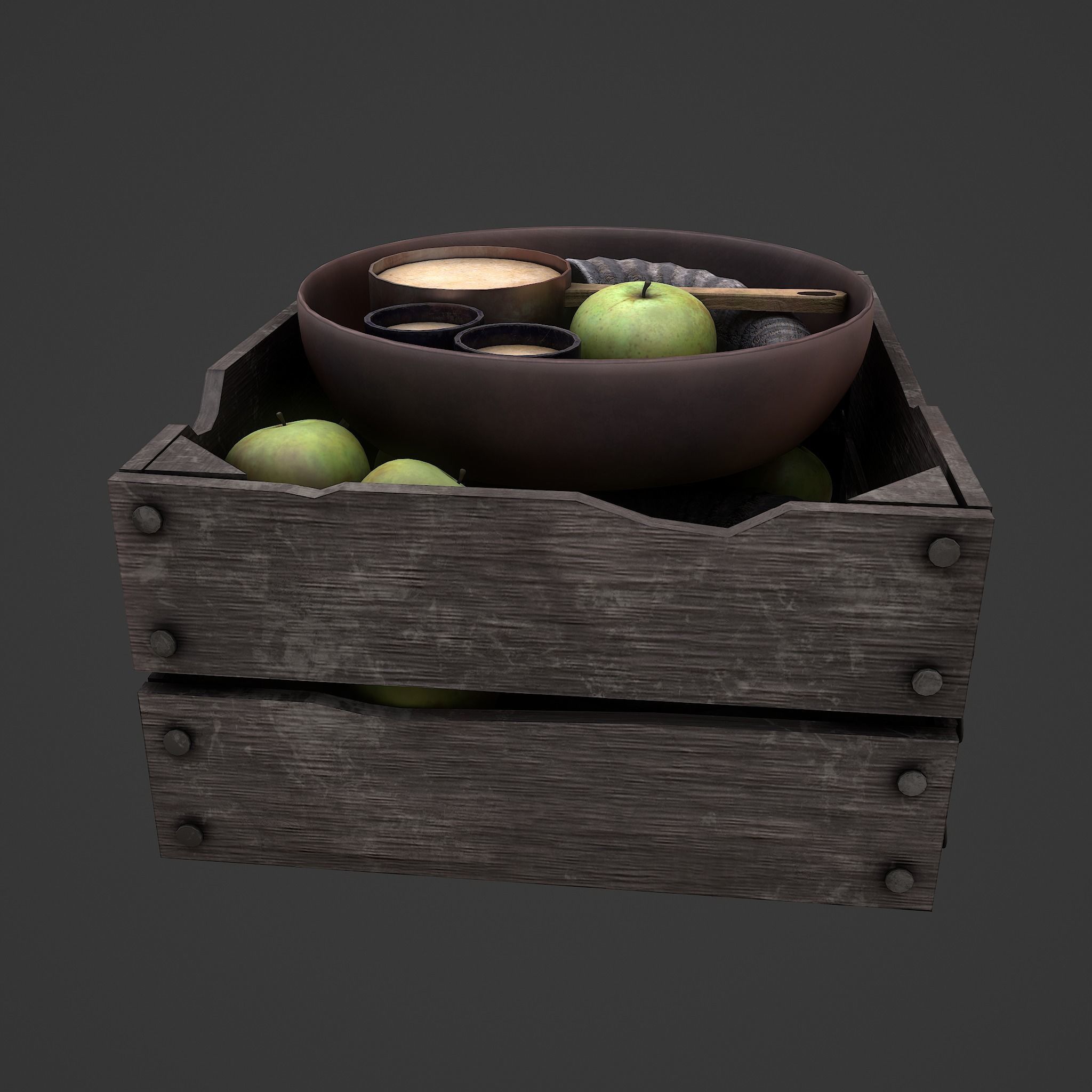 Apples and Horns Crate Low-poly 3D model_7