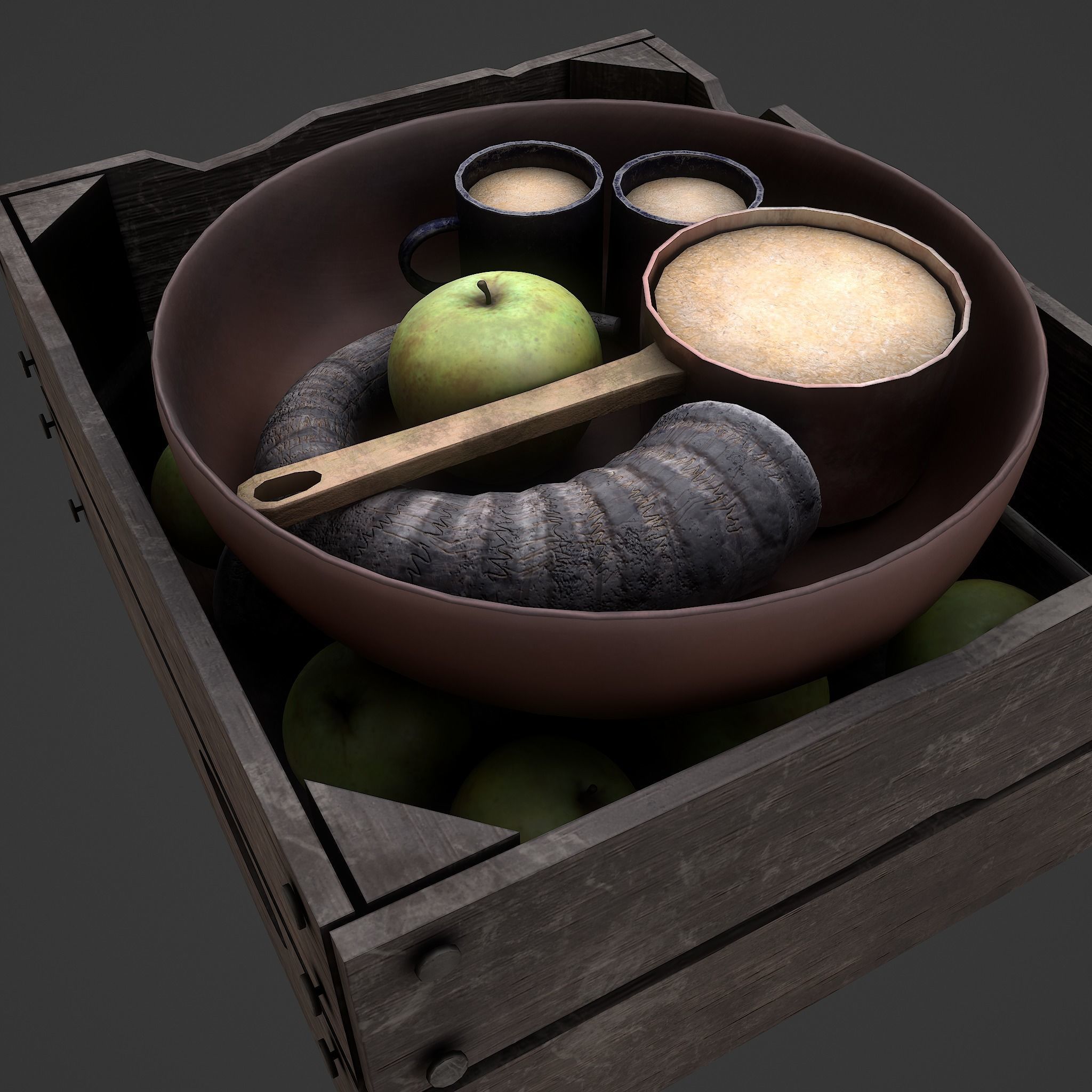 Apples and Horns Crate Low-poly 3D model_16
