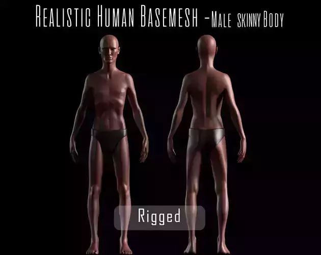 Realistic Human Basemesh - Rigged - UVMapped - Skinny Man Low-poly 3D model