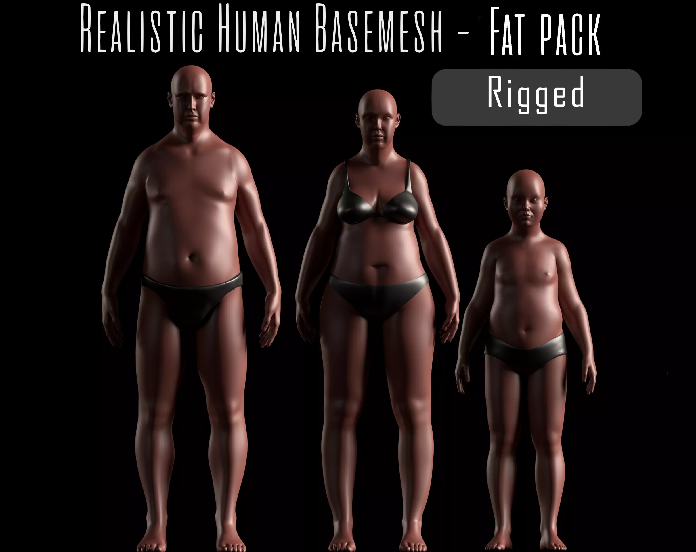 Realistic Human Basemesh - Rigged - UVMapped - Plus size Low-poly 3D model_0