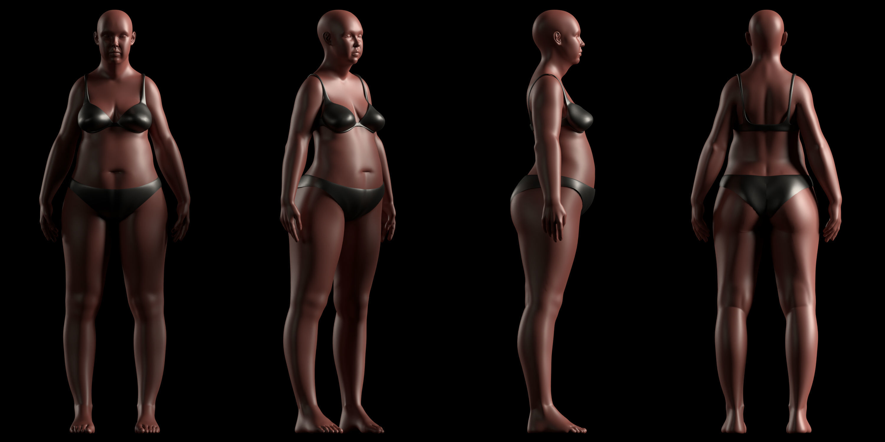 Realistic Human Basemesh - Rigged - UVMapped - Plus size Low-poly 3D model_2