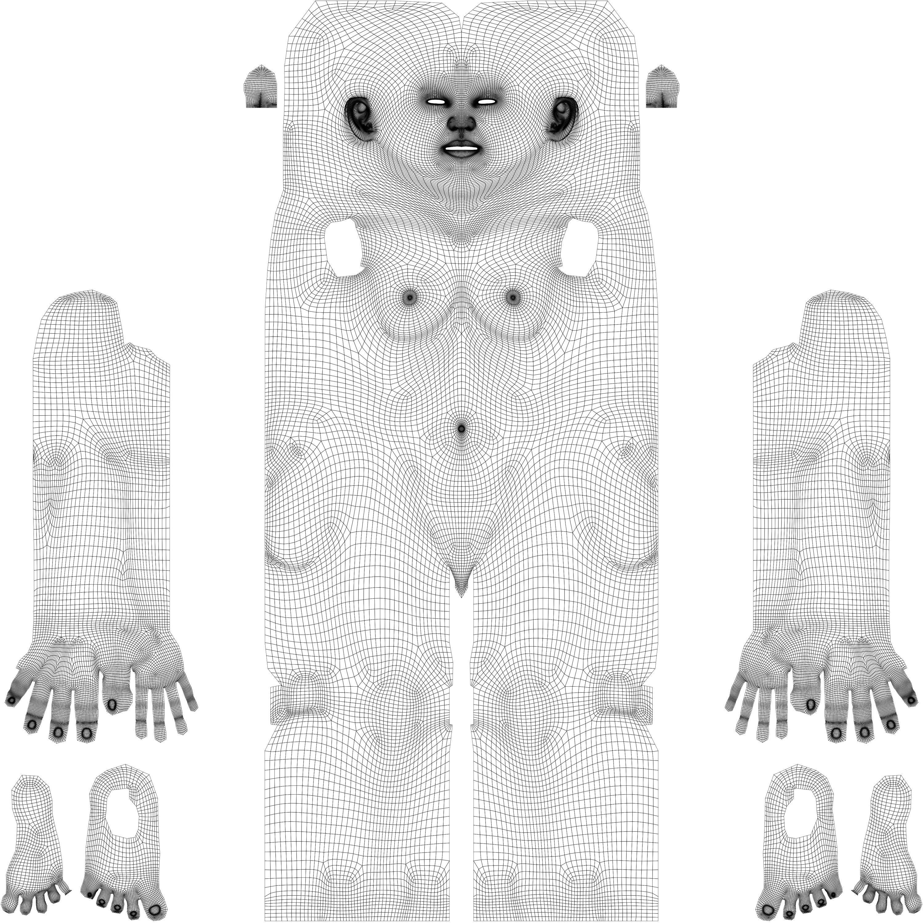 Realistic Human Basemesh - Rigged - UVMapped - Plus size Low-poly 3D model_20