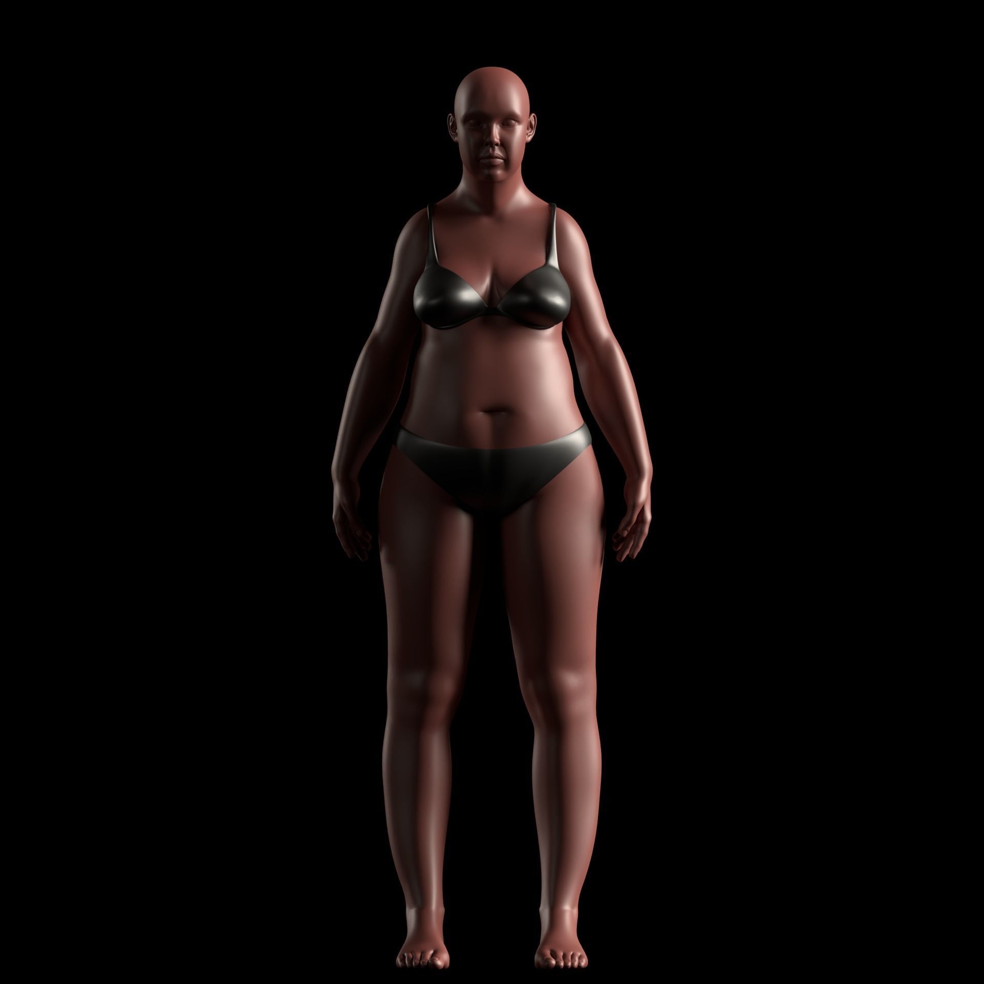 Realistic Human Basemesh - Rigged - UVMapped - Plus size Low-poly 3D model_10