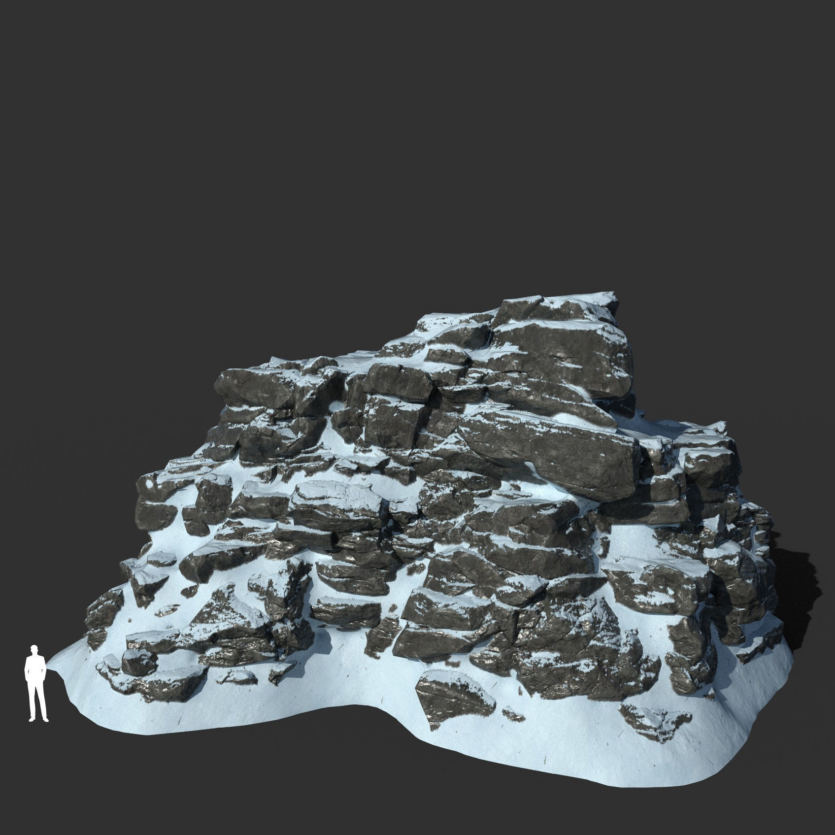 Low poly Snow Cliff Rough Rock 210404 Low-poly 3D model_1