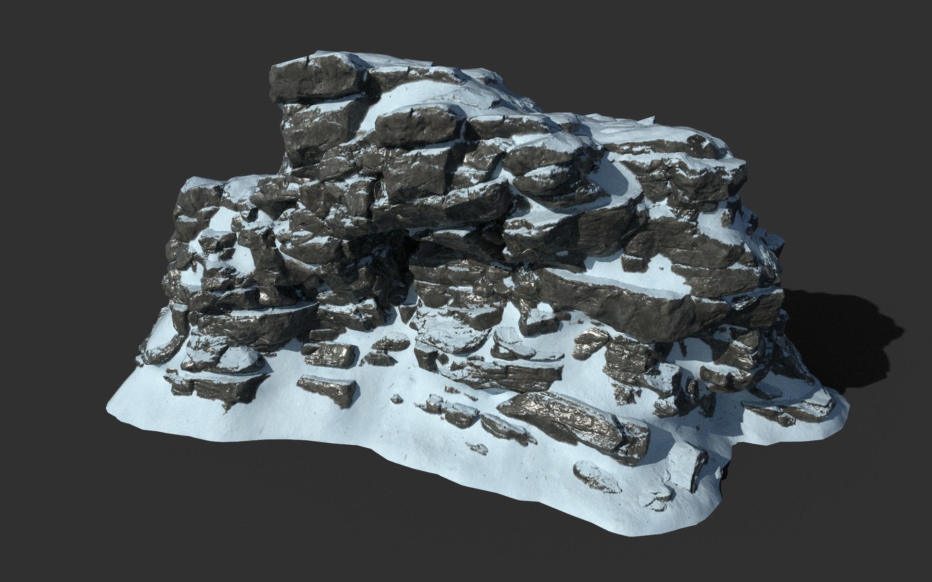 Low poly Snow Cliff Rough Rock 210404 Low-poly 3D model_3