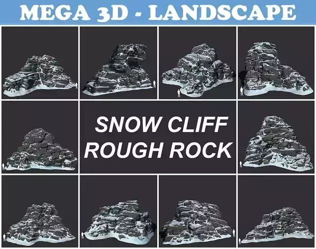 Low poly Snow Cliff Rough Rock 210404 Low-poly 3D model