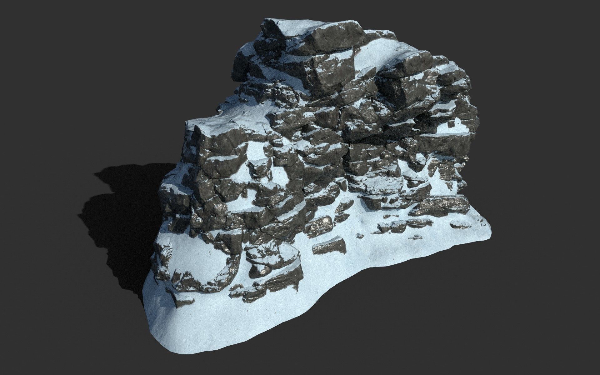 Low poly Snow Cliff Rough Rock 210404 Low-poly 3D model_4