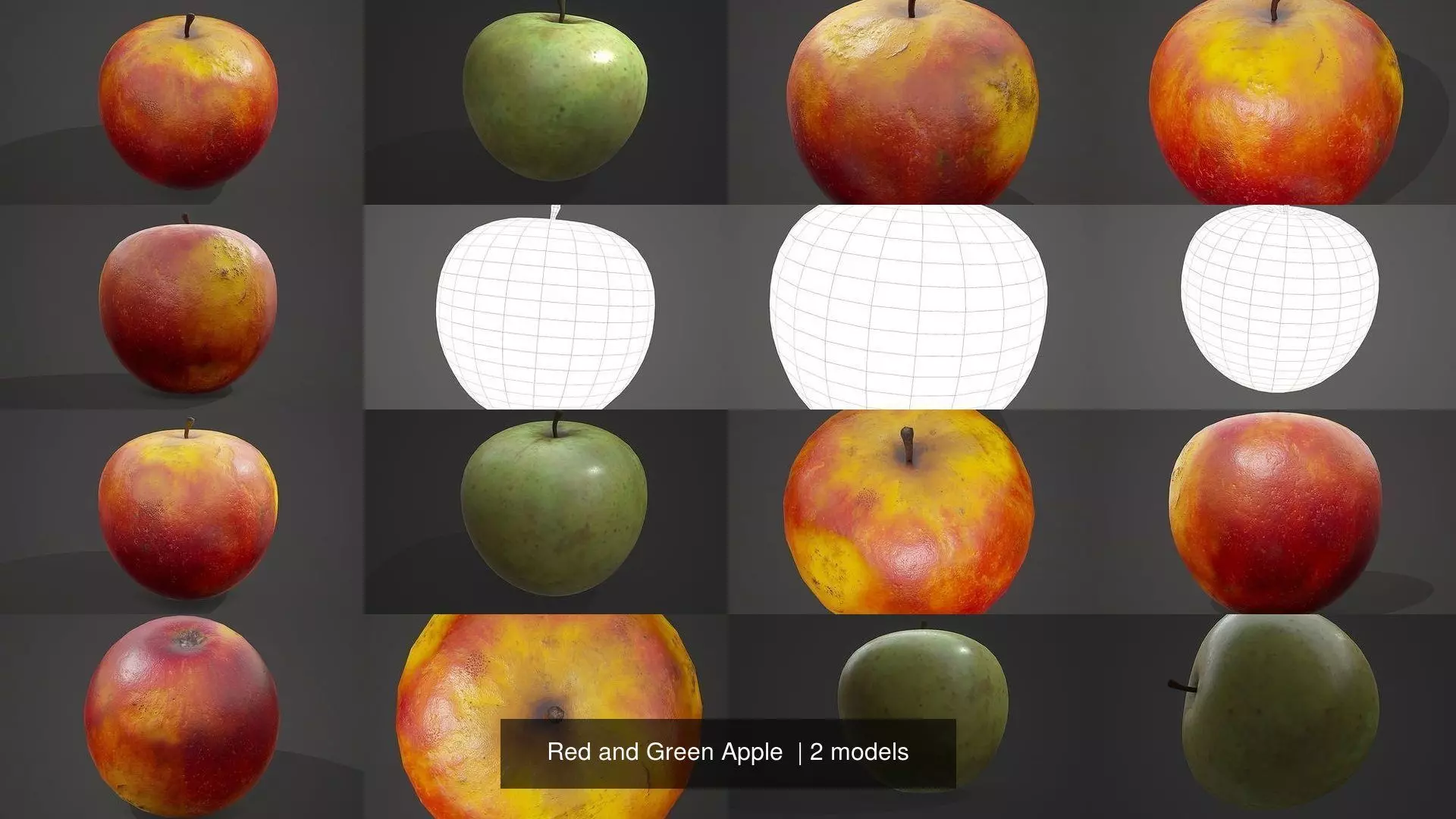 Red and Green Apple  3D Model Collection_3