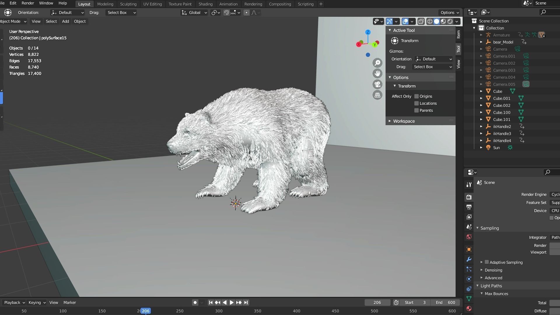 Black Bear Fur animated  Low-poly 3D model_9