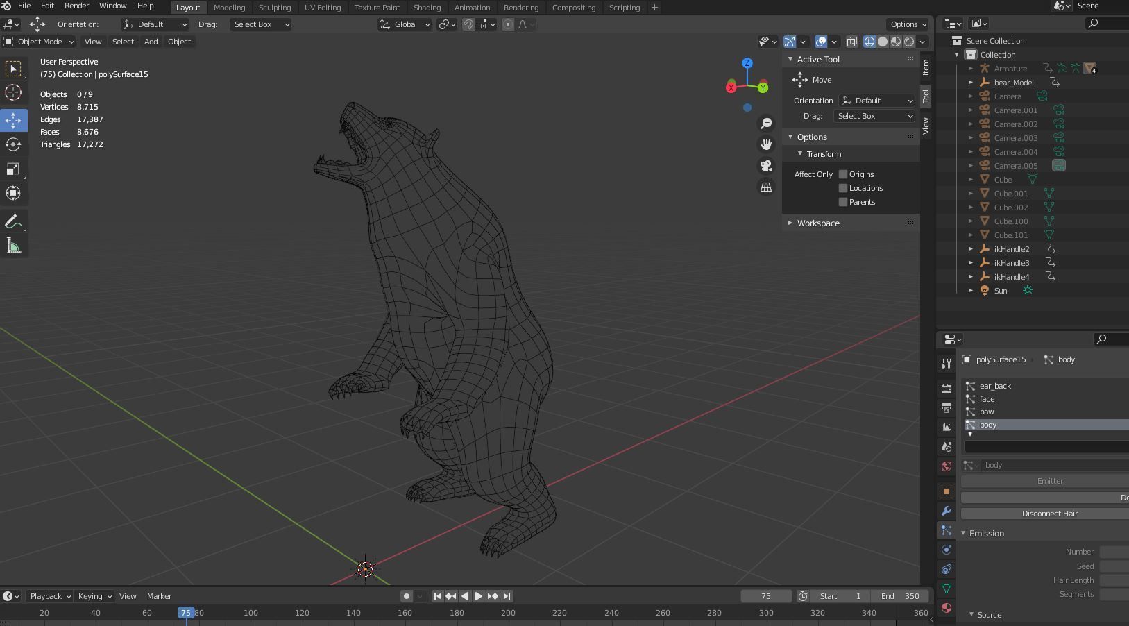 Black Bear Fur animated  Low-poly 3D model_16