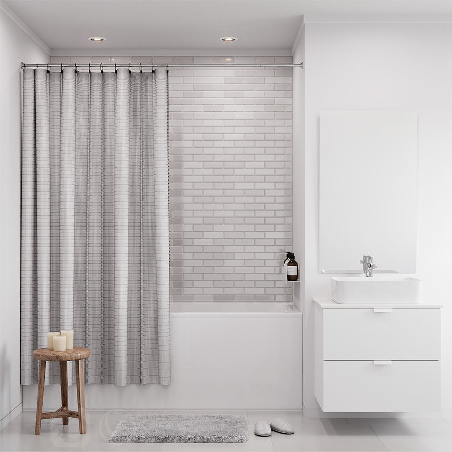 Bath curtain shower 200x200 cm NYCKELN in 2 options 3D model_7