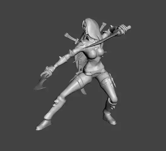 Katarina 3D Model woman holding sword on checkered board