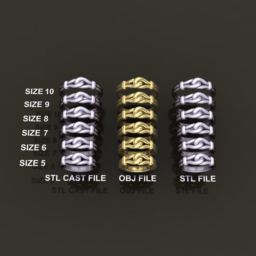 Rope Knot Ring Band Mix Size 3D print model_1