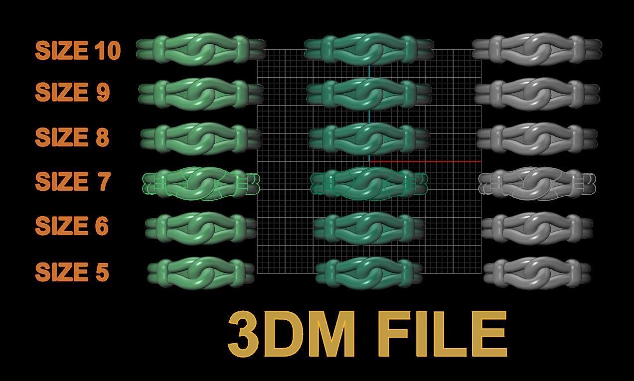 Rope Knot Ring Band Mix Size 3D print model_2