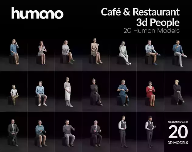 Humano 20-Collection 06 CAFE RESTAURANT SITTING 20 x 3D models  3D model