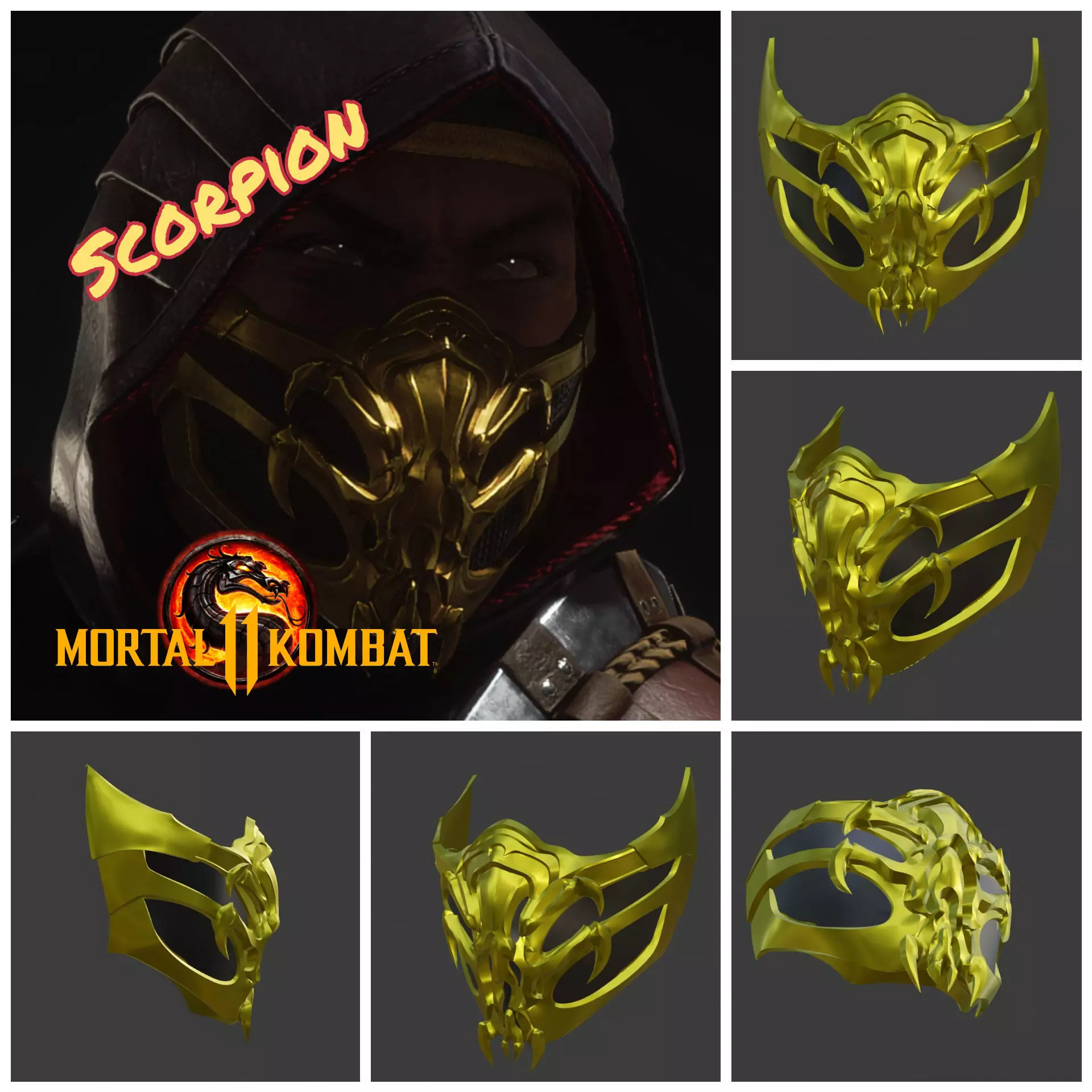 Scorpion mask from Mortal Kombat 11 - Demonic warrior 3D print model_0