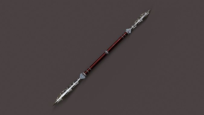 Spear wooden with metal handle Low-poly 3D model