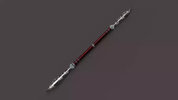 Spear wooden with metal handle Low-poly 3D model