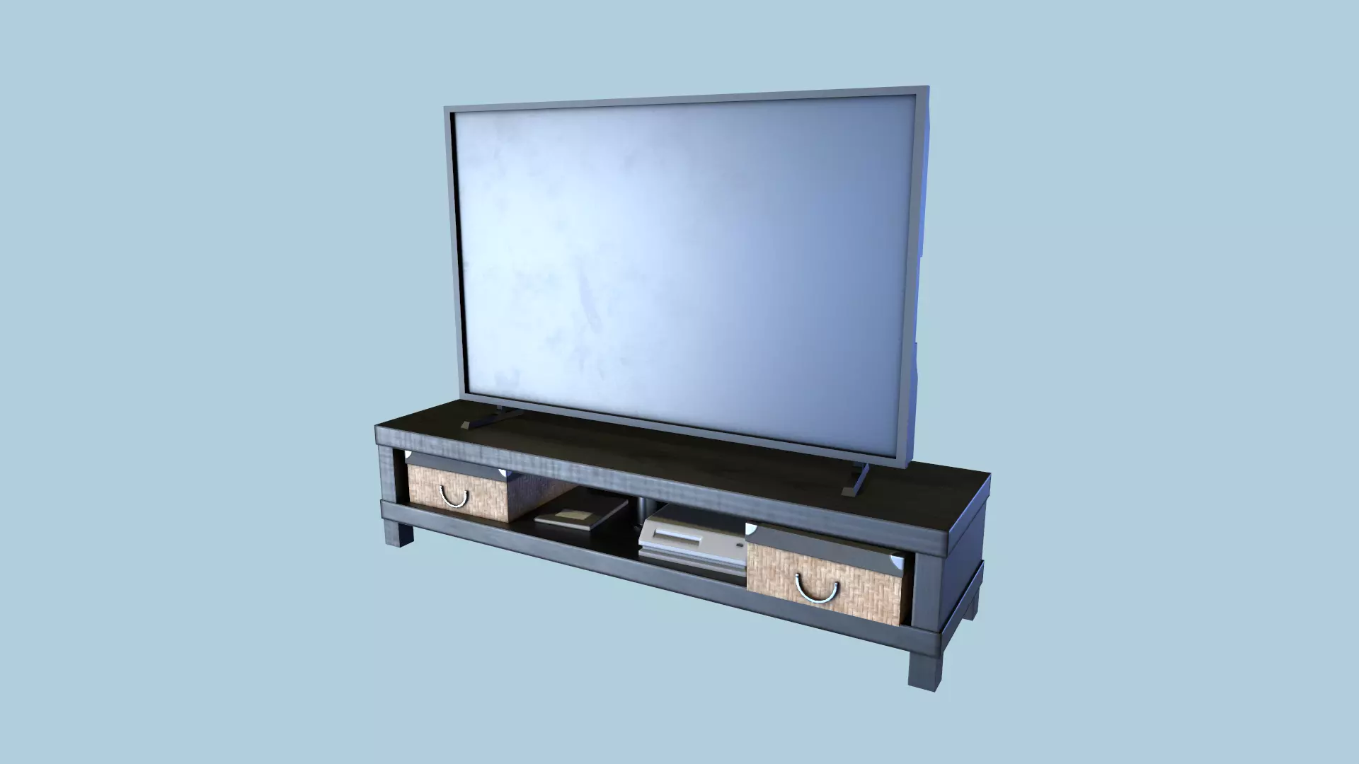 TV Table with TV  Low-poly 3D model_0