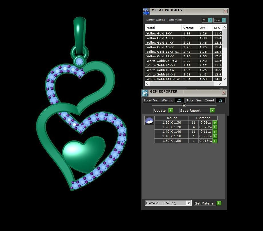 Diamond Jewelry Pendant Heart 3D print model_3