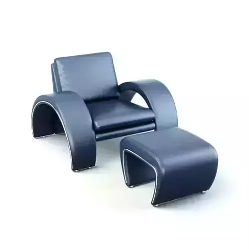 Futuristic Blue Leather Chair With Ottoman