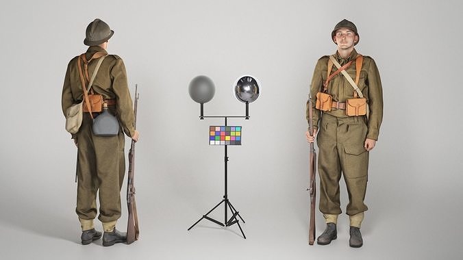 French infantryman character from WW2 with gun 281 Low-poly 3D model
