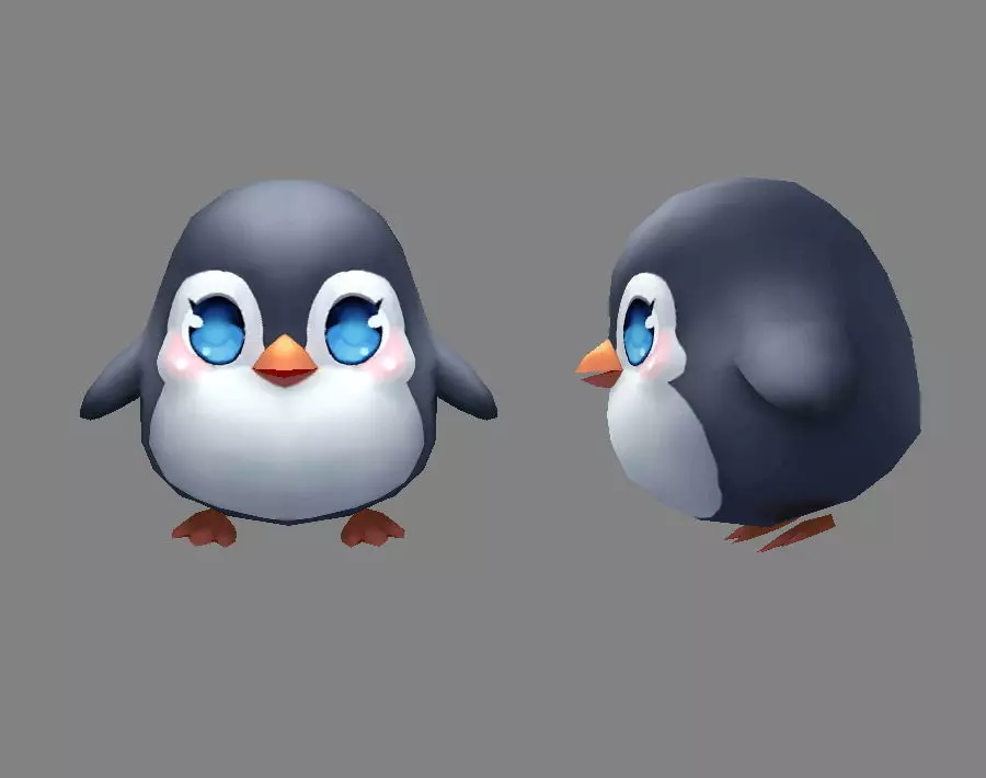 Cartoon baby penguin - male - lovely Low-poly 3D model_0