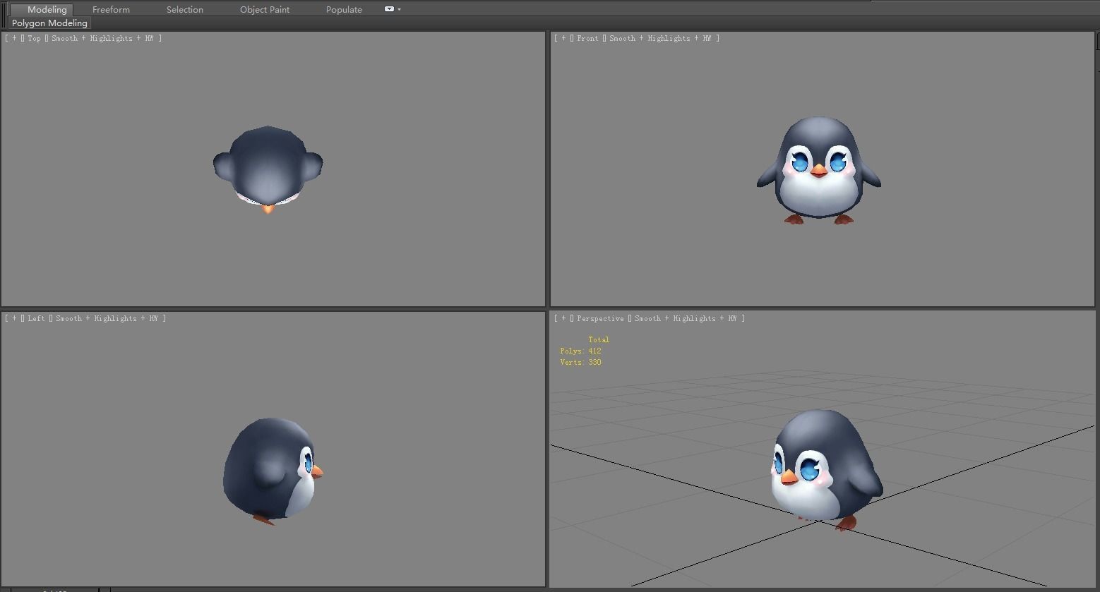 Cartoon baby penguin - male - lovely Low-poly 3D model_3