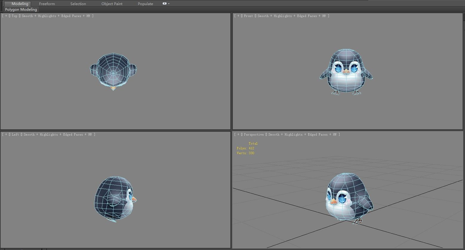 Cartoon baby penguin - male - lovely Low-poly 3D model_4