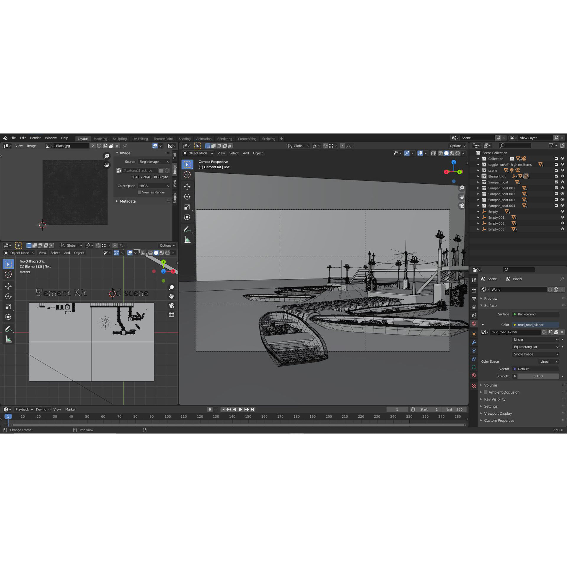 Boardwalk pier jetty floating dock kitbash for river mooring 3D model_5