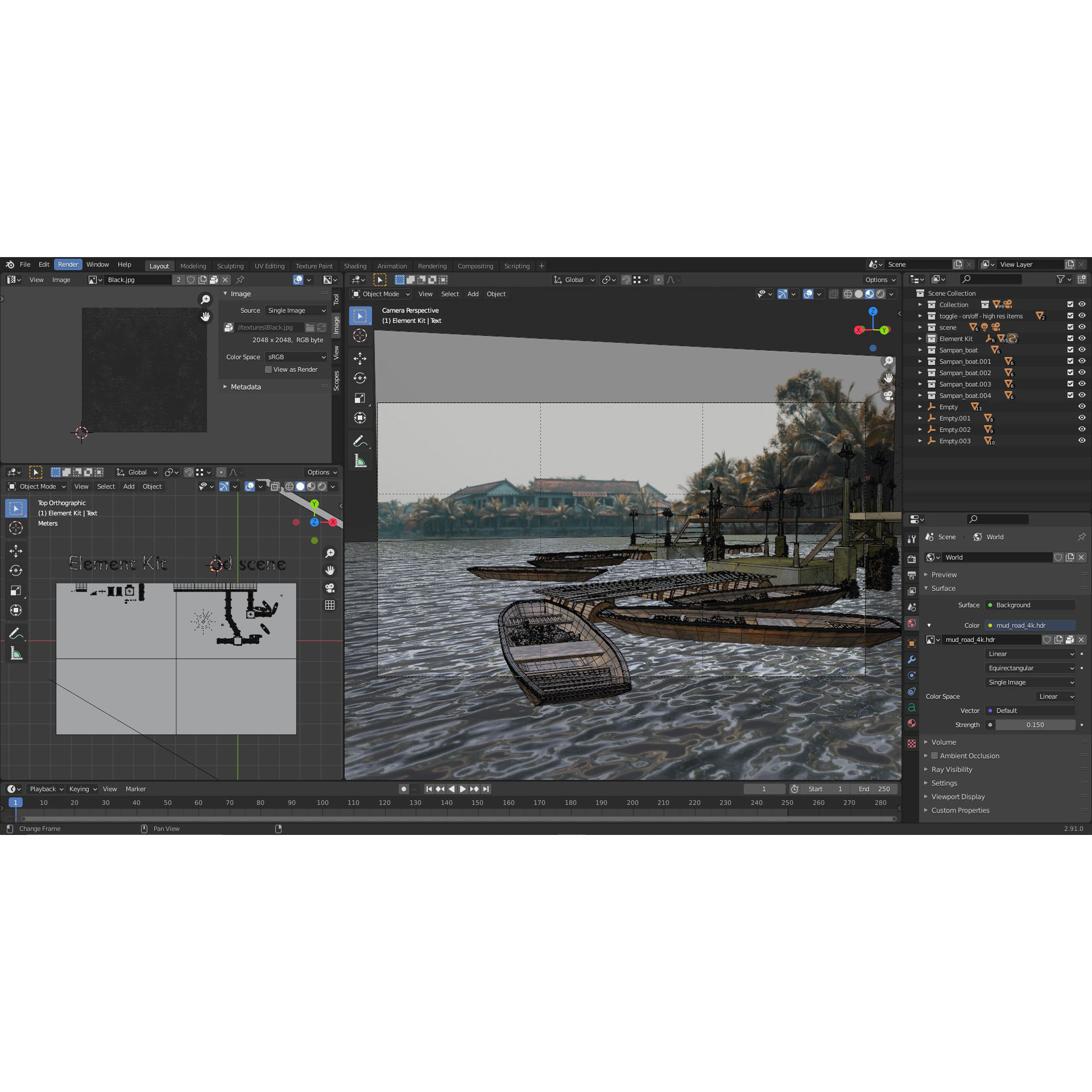 Boardwalk pier jetty floating dock kitbash for river mooring 3D model_4