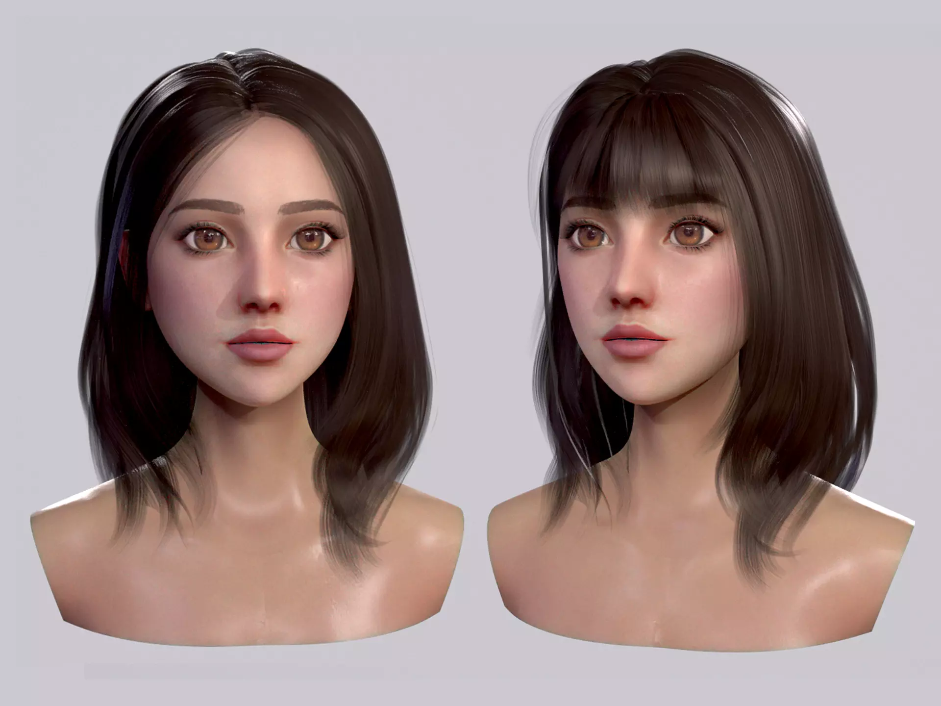 Realtime Long Girl Hairstyle - Game Ready Low-poly 3D model