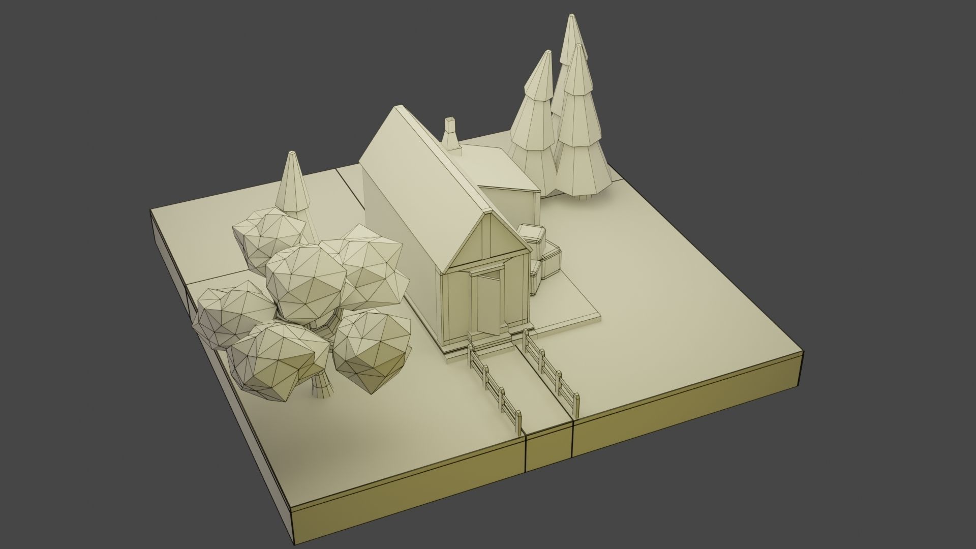 Low-Poly House on island with trees Low-poly 3D model_10