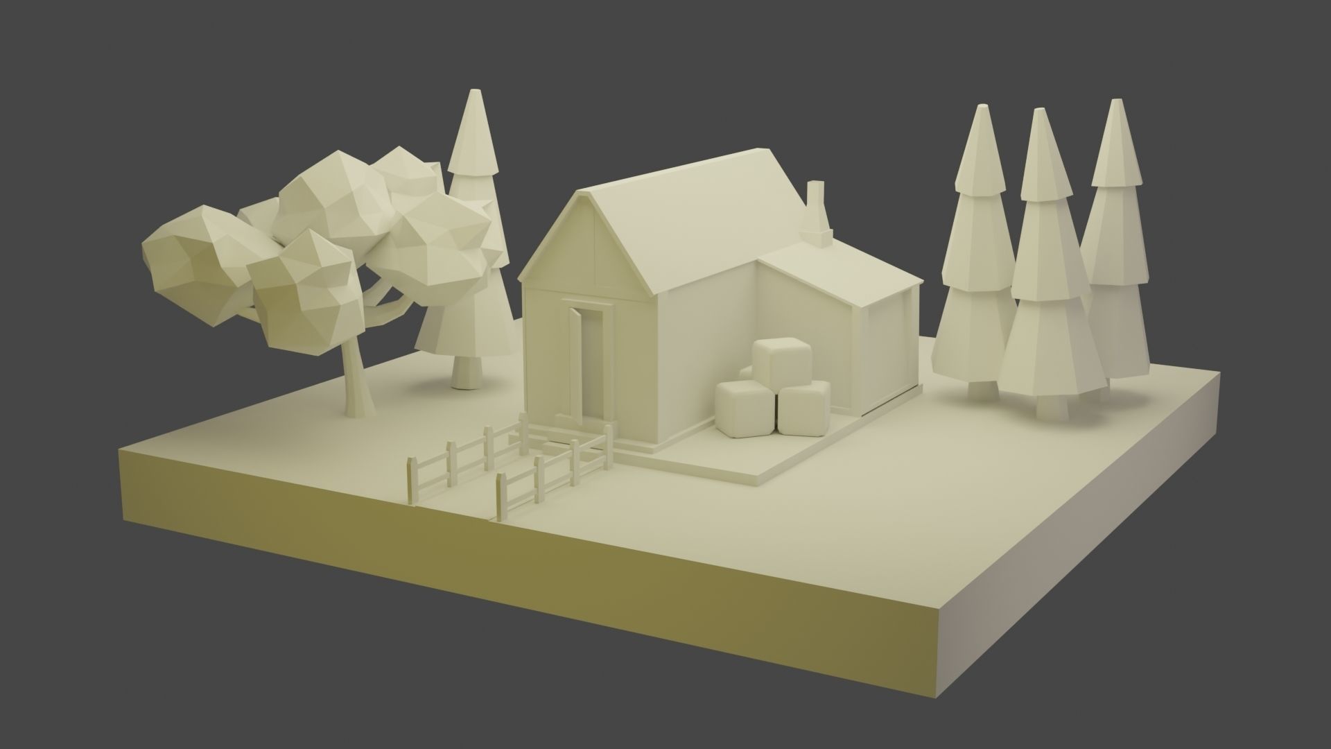 Low-Poly House on island with trees Low-poly 3D model_8