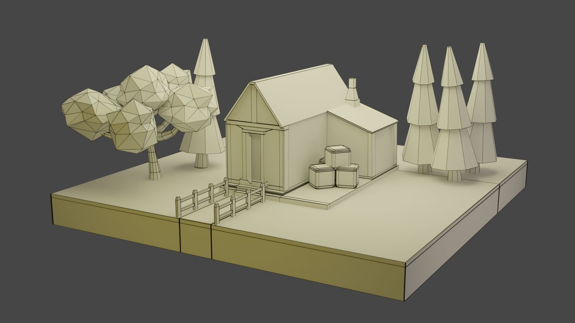 Low-Poly House on island with trees Low-poly 3D model_9