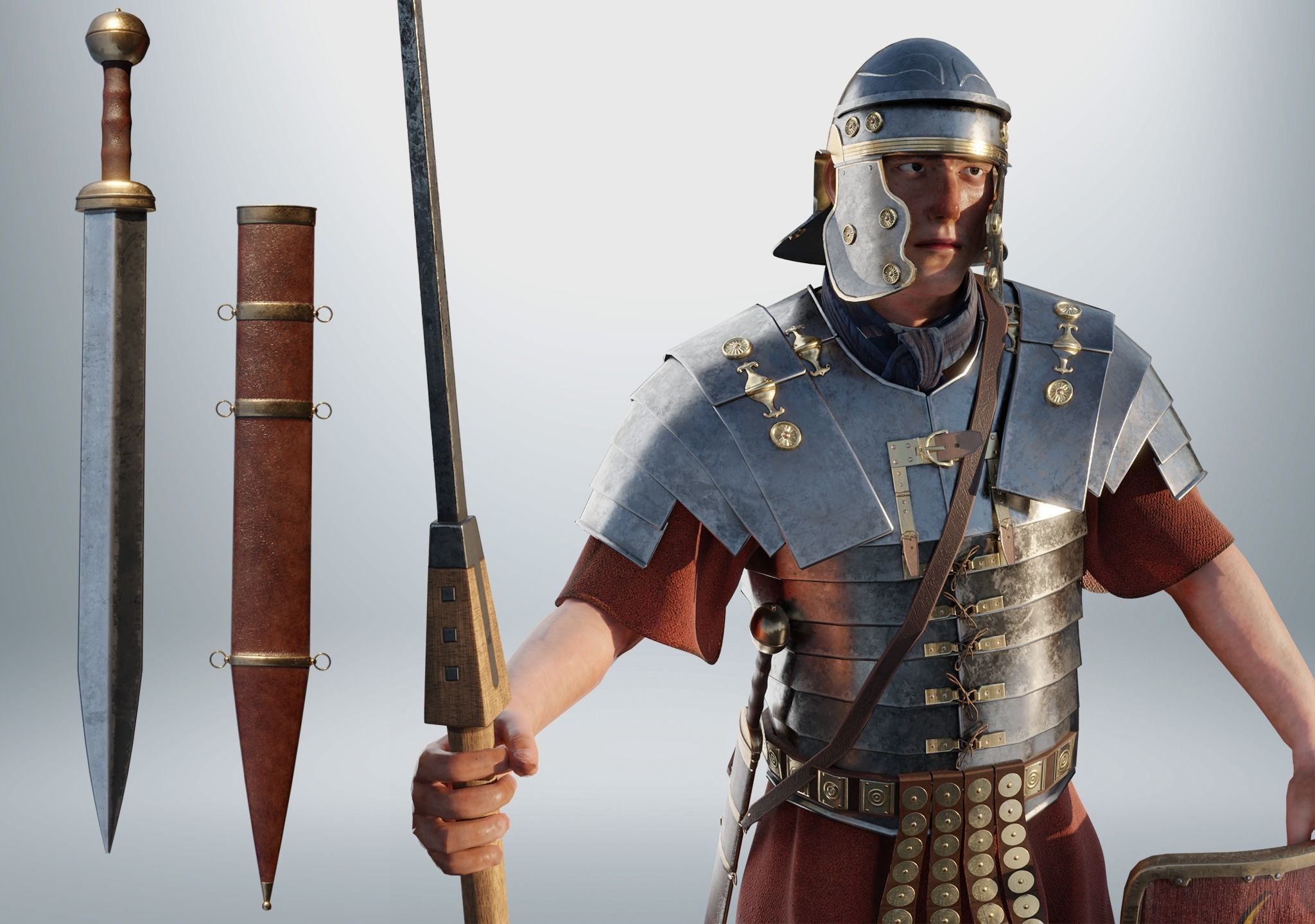 ROMAN LEGIONARY RIGGED-ANIMATED Low-poly 3D model_3