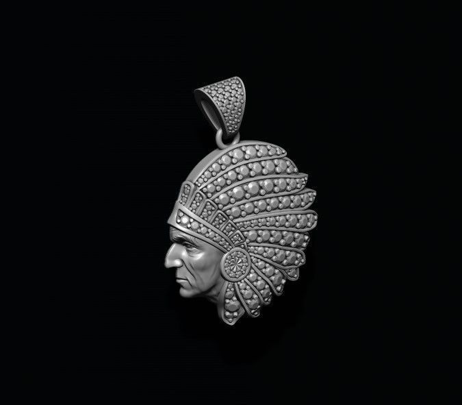 Native American Indian man pendant with gems 3D print model_7
