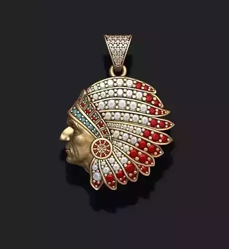 Native American Indian man pendant with gems 3D print model Native American Indian man pendant with gems 3D print model