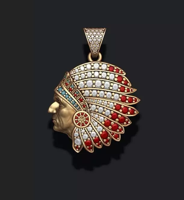 Native American Indian man pendant with gems 3D print model_0