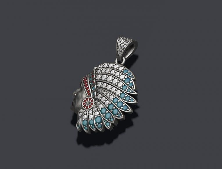 Native American Indian man pendant with gems 3D print model_4