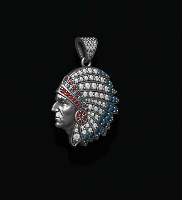 Native American Indian man pendant with gems 3D print model_5