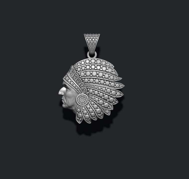 Native American Indian man pendant with gems 3D print model_6