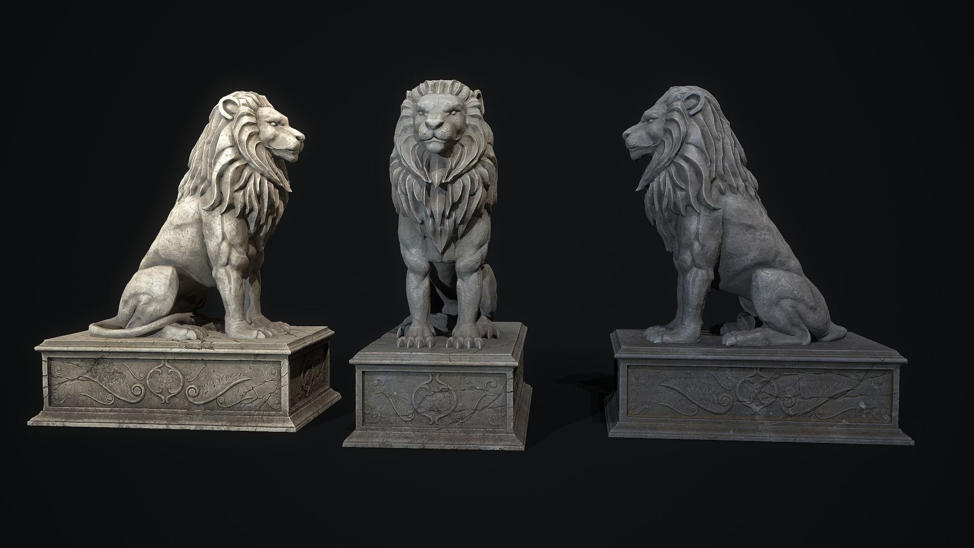 Lion Statue PBR Low-poly 3D model_6