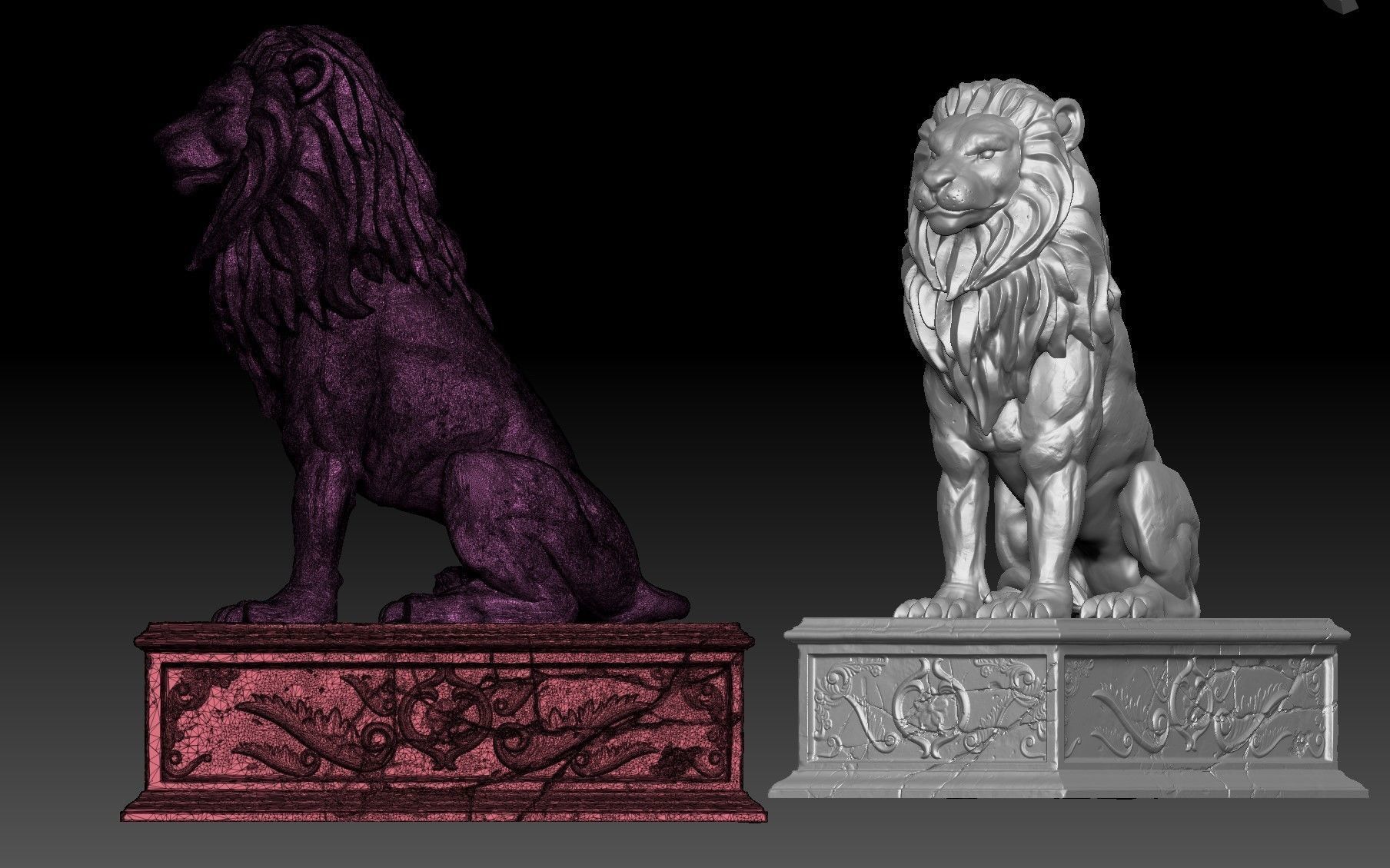 Lion Statue PBR Low-poly 3D model_11