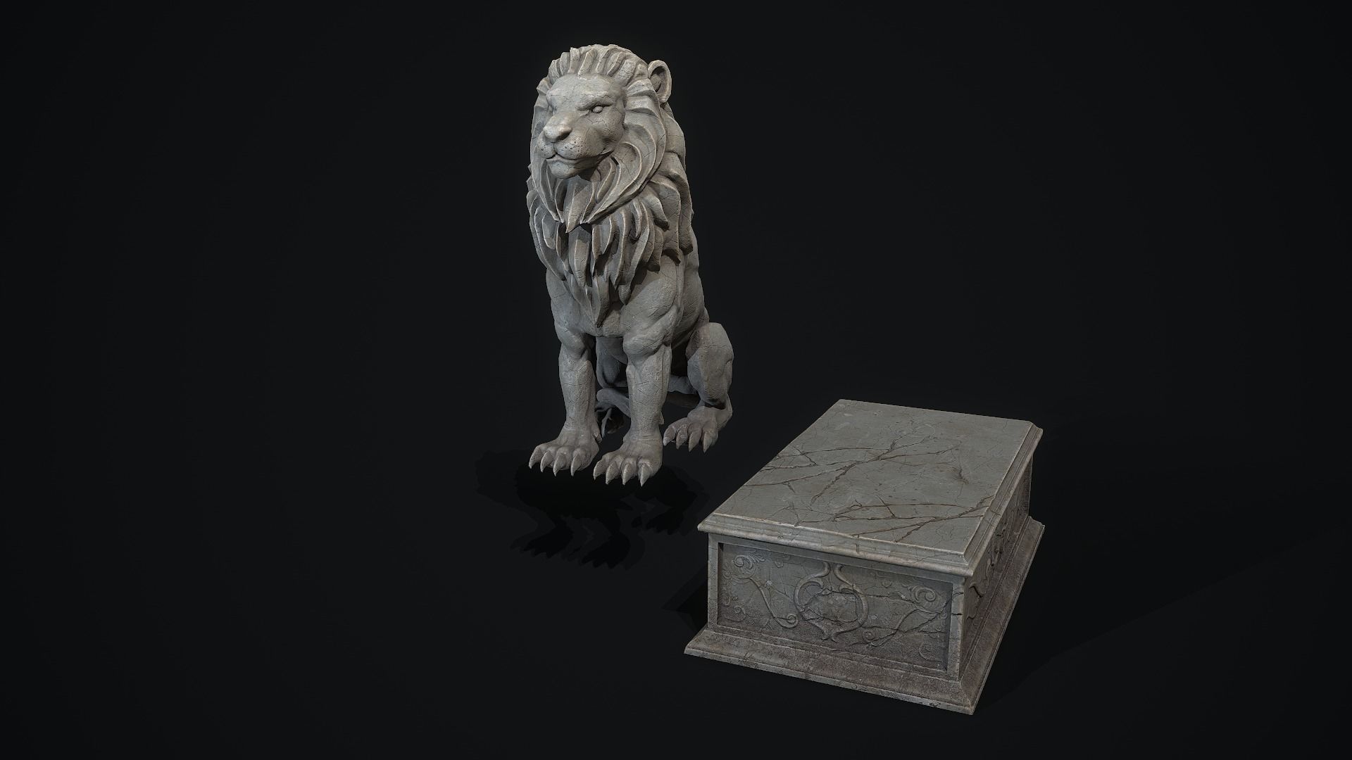 Lion Statue PBR Low-poly 3D model_5