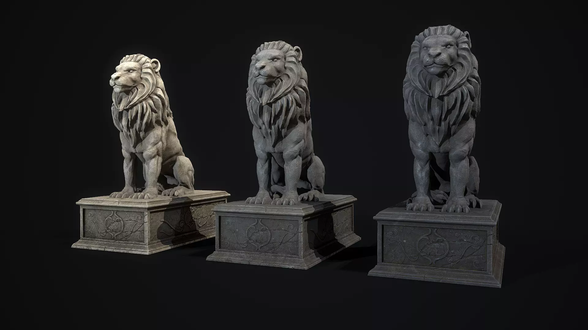 Lion Statue PBR Low-poly 3D model_0