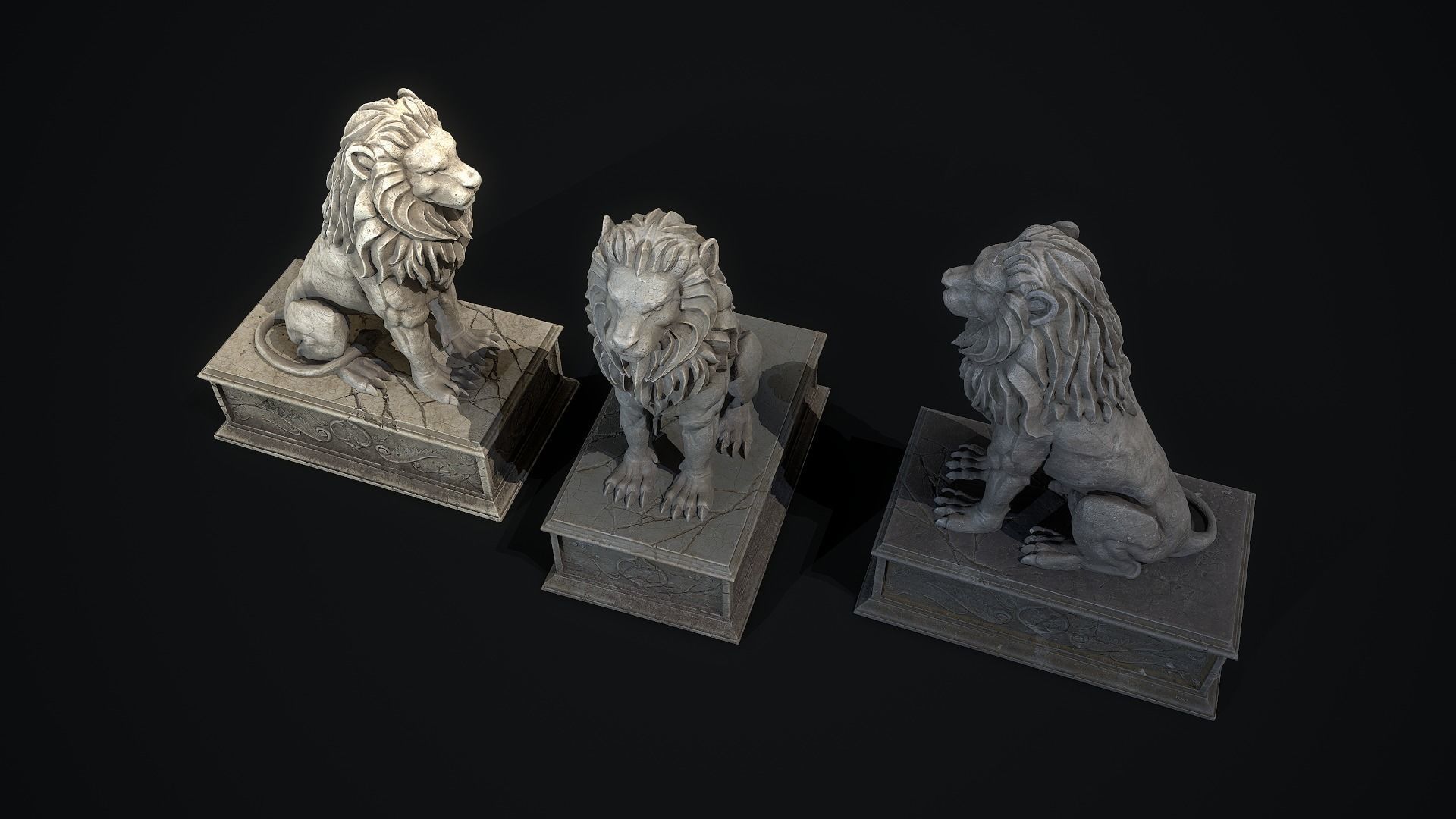 Lion Statue PBR Low-poly 3D model_8