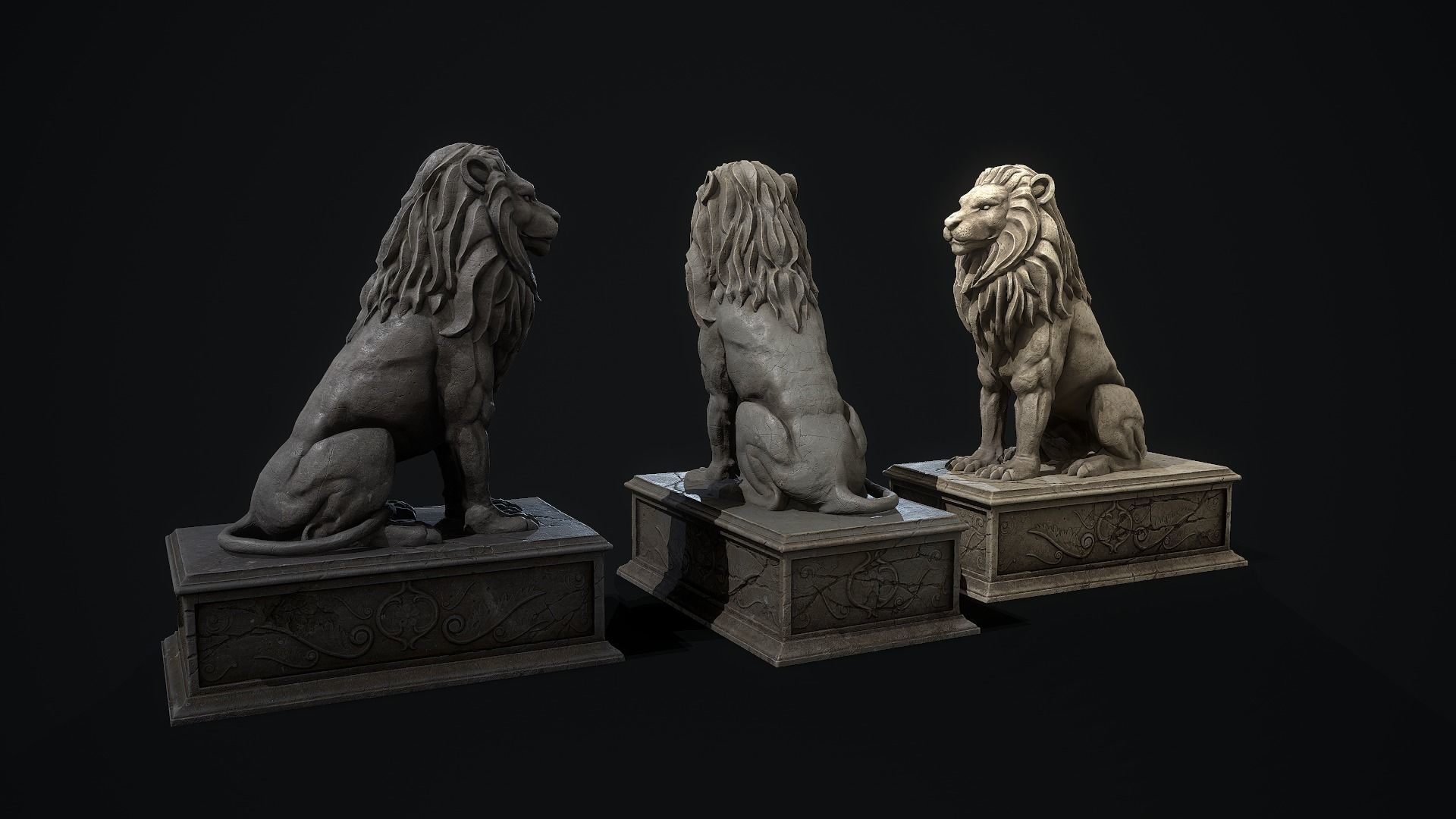 Lion Statue PBR Low-poly 3D model_7