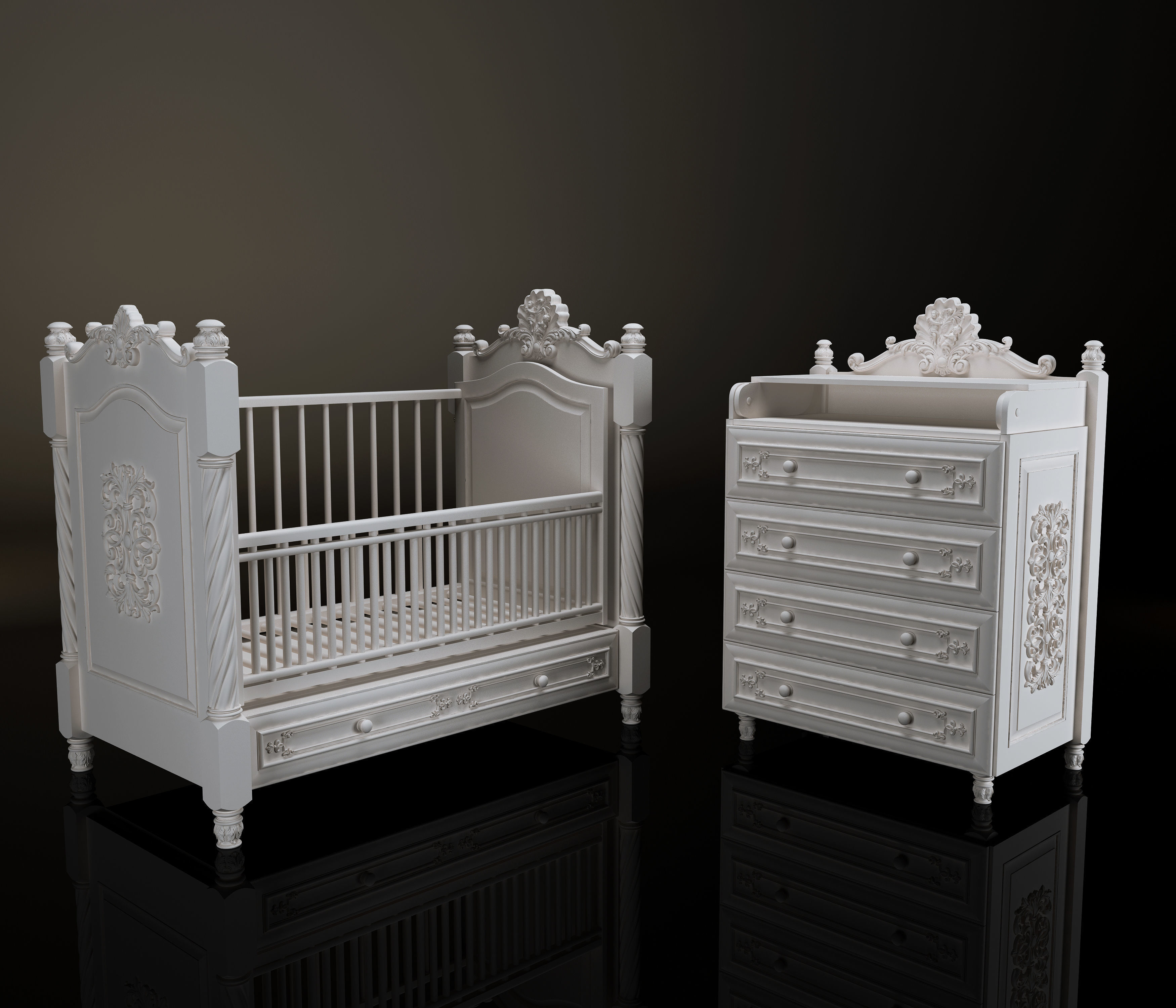 Baby cot 3D model_8