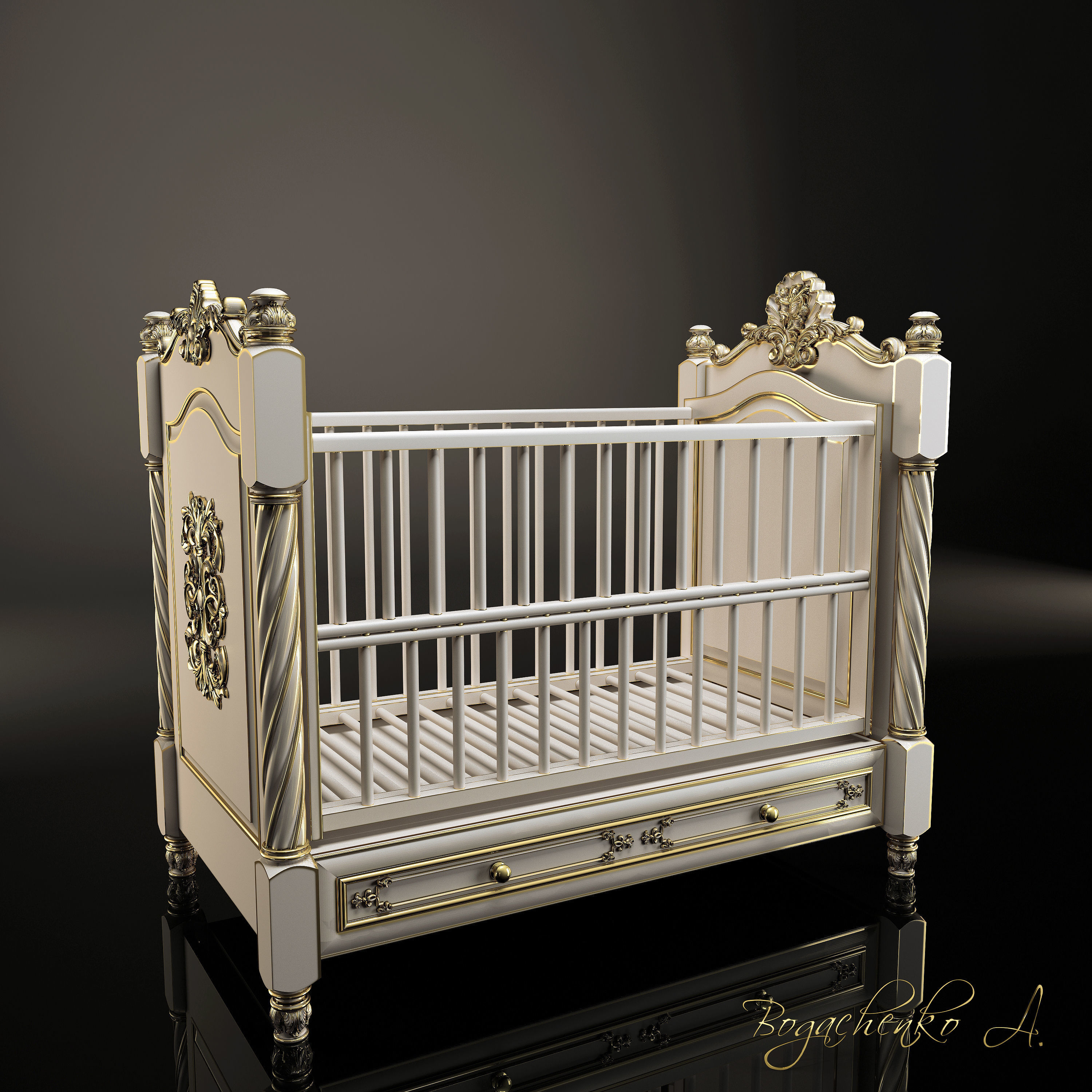 Baby cot 3D model_1